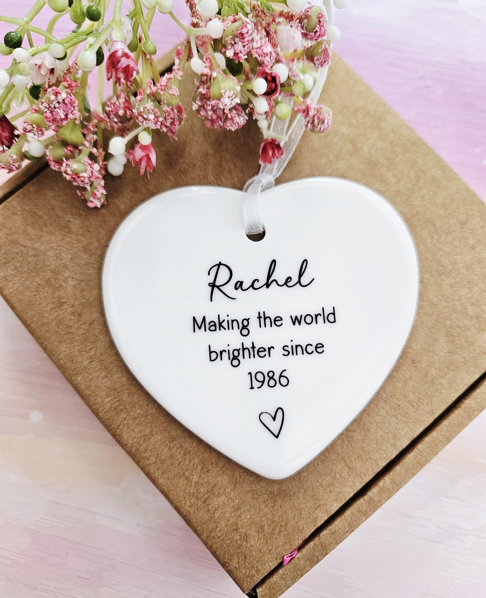 Personalised 40th birthday ceramic heart gift with custom name, meaningful milestone birthday keepsake for her