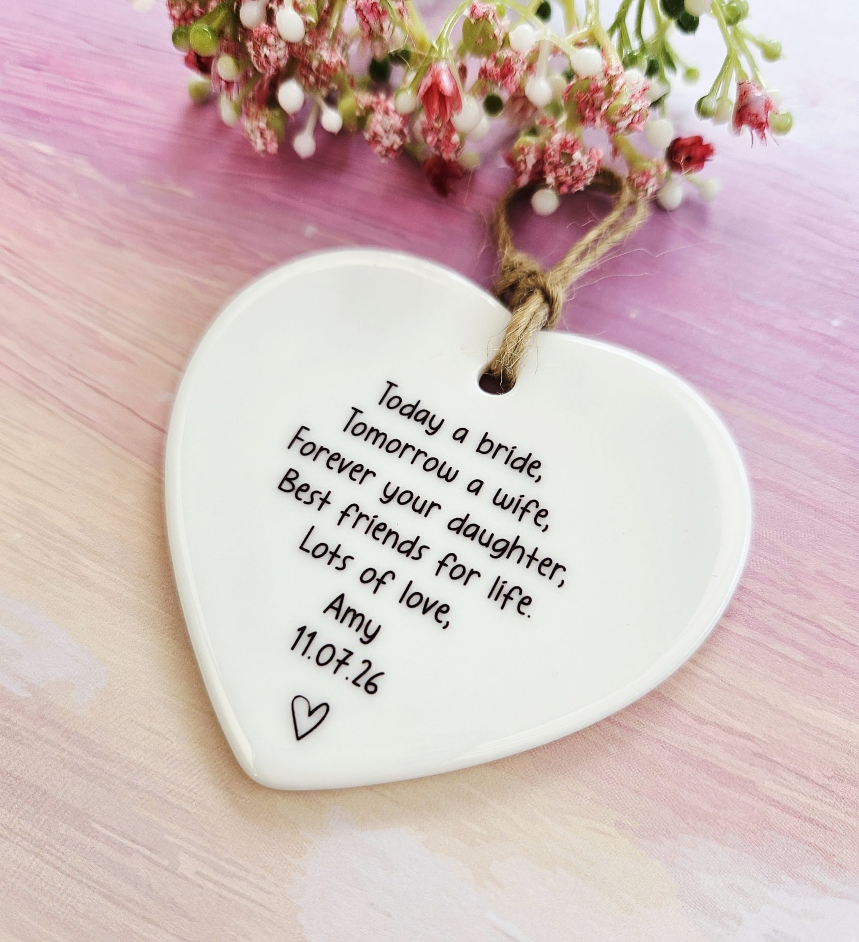 Mother of the Bride ceramic ornament personalised for a wedding day