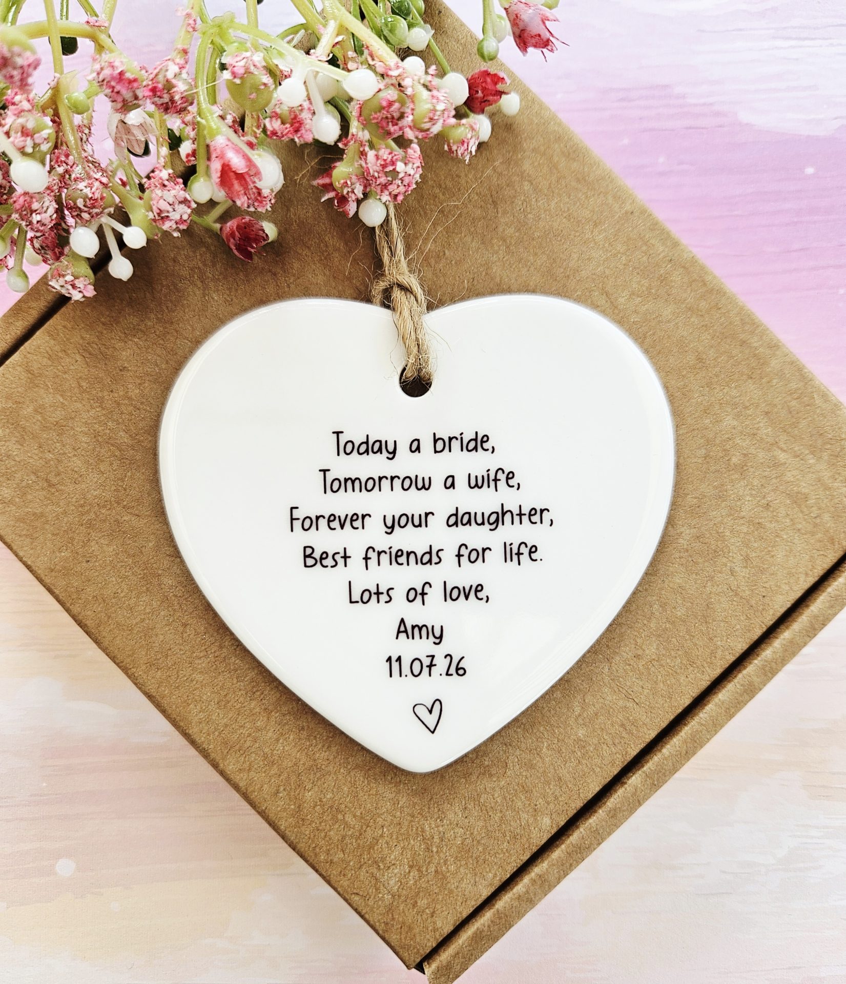 Sentimental gift for Mum featuring wedding date and daughter name