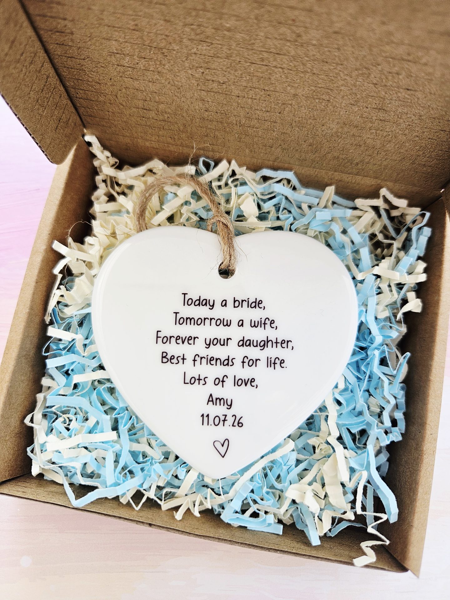 Ceramic heart gift for Mum with touching wedding day message