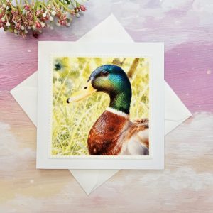 Handmade mallard duck card featuring artwork inspired by an original photograph taken at Heaton Park