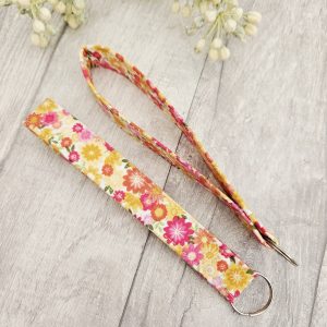 Floral fabric wristlet handmade from quality cotton fabric