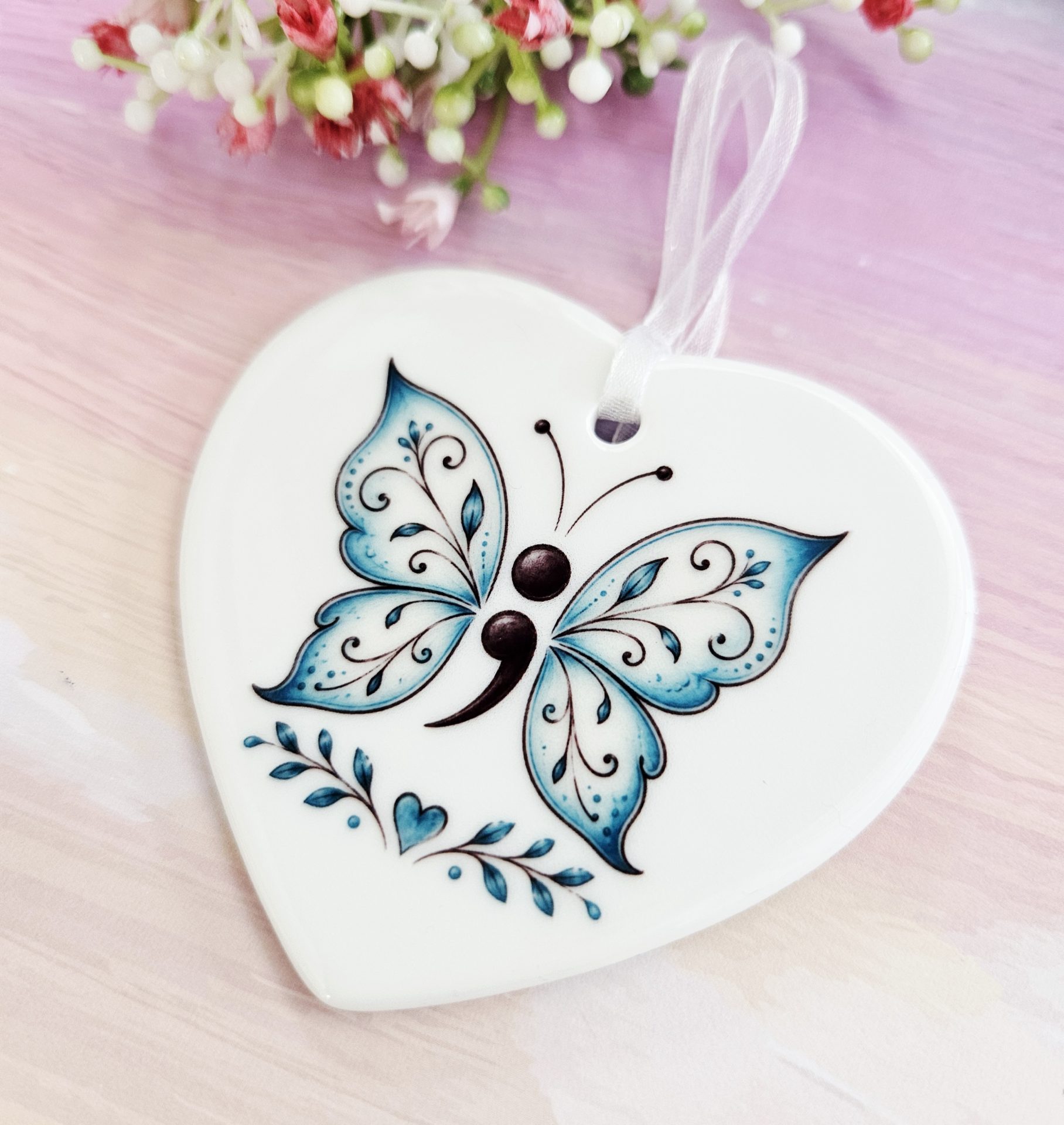 Semicolon Butterfly Ceramic Heart Keepsake - Image 2