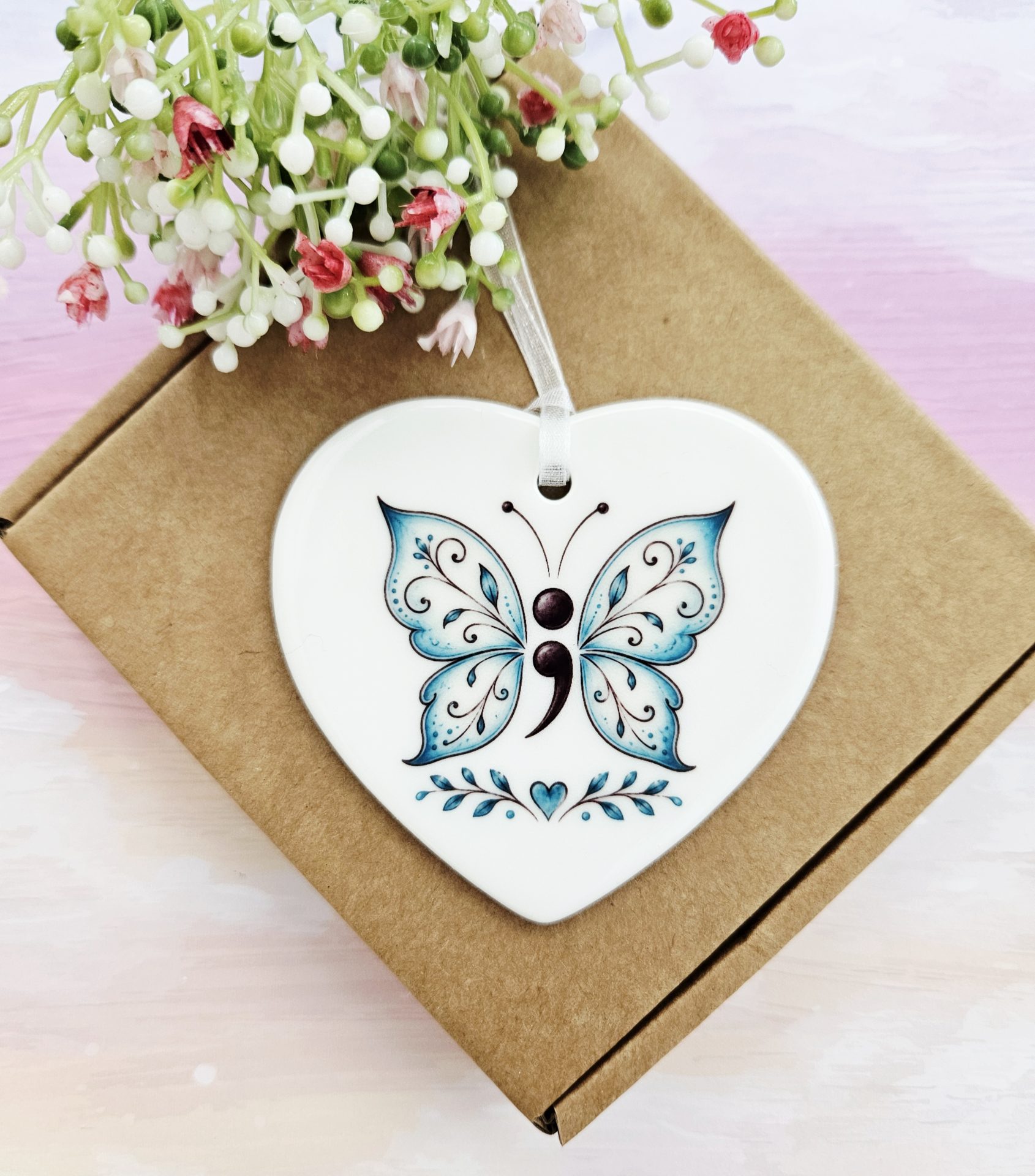 Semicolon Butterfly Ceramic Heart Keepsake - Image 3