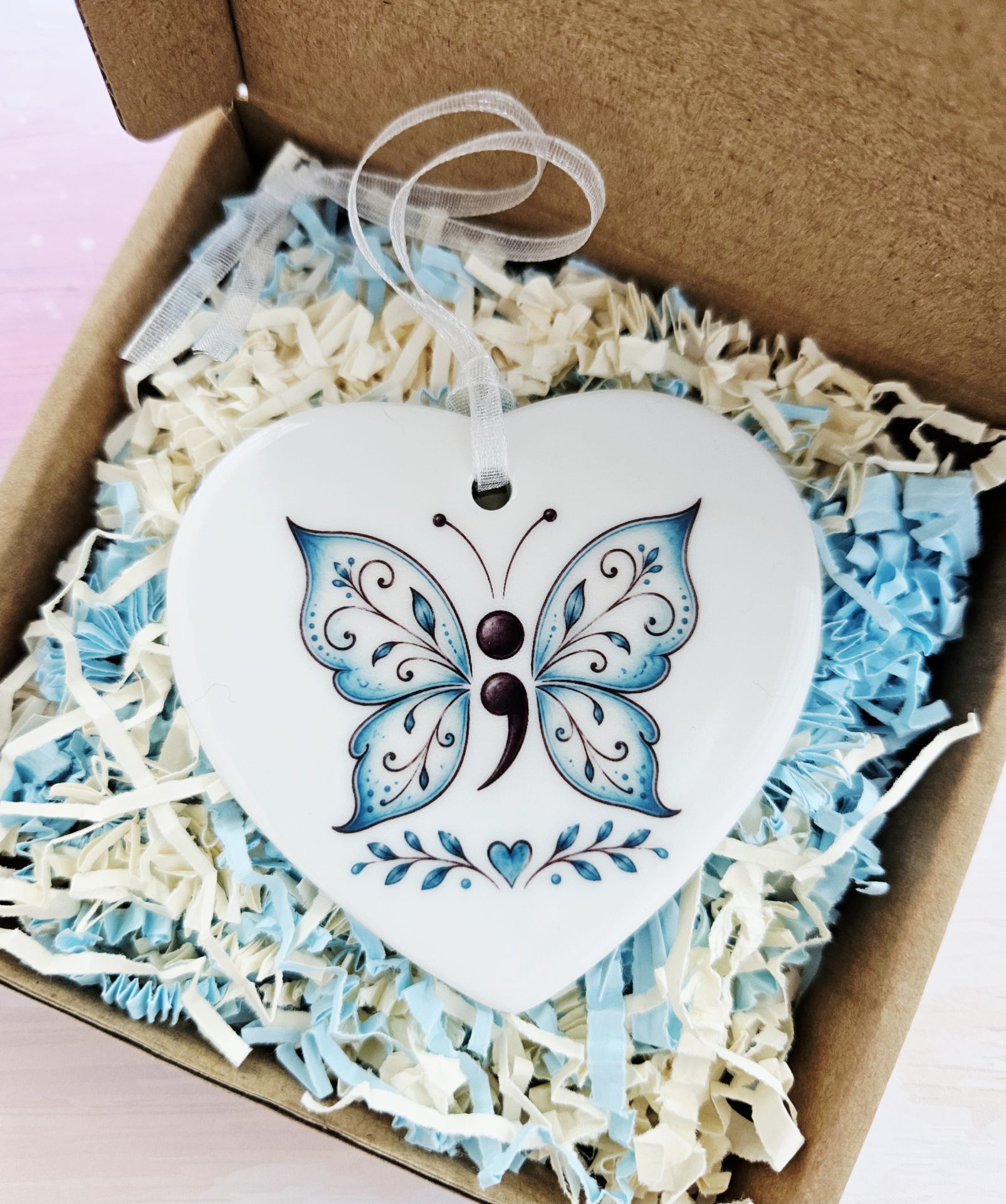 Semicolon Butterfly Ceramic Heart Keepsake - Image 4