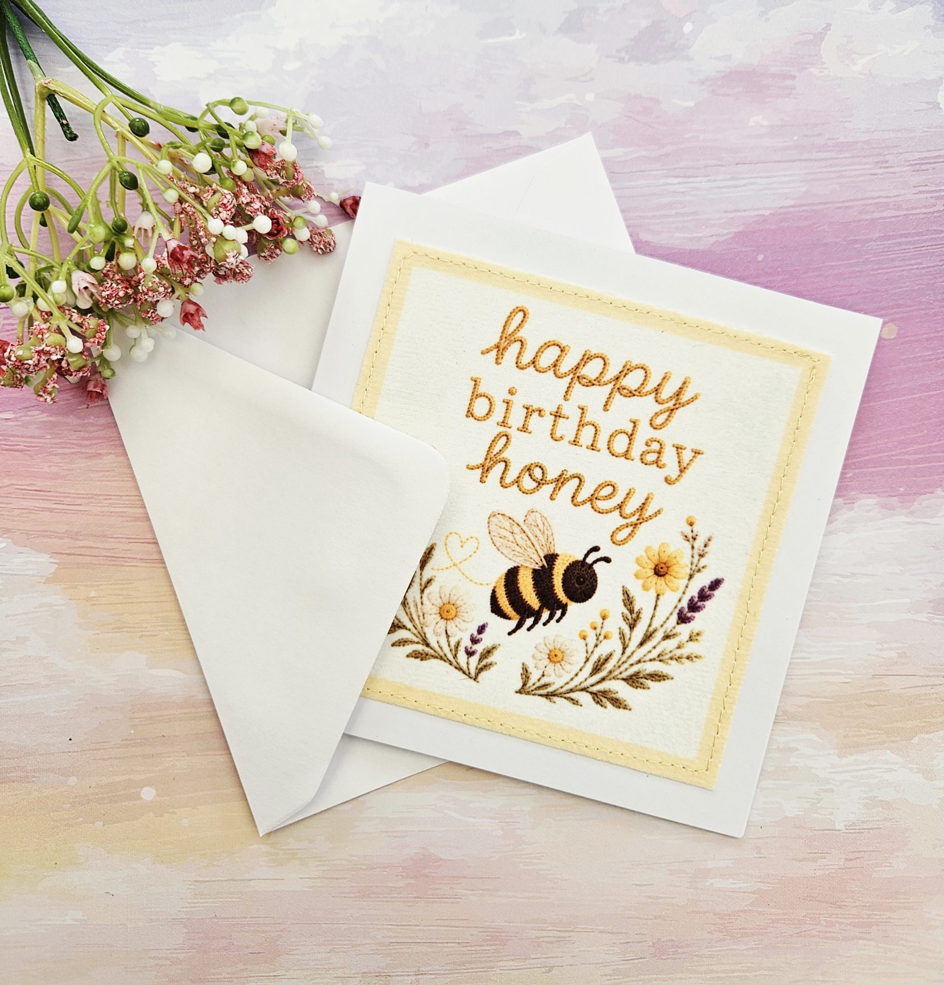 Bee birthday card supplied with white envelope