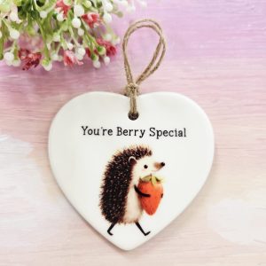 You’re Berry Special hedgehog friendship gift ceramic heart with strawberry