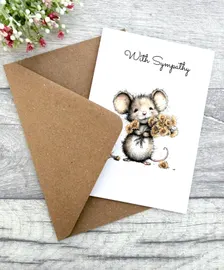 With Sympathy mouse bereavement card with floral woodland illustration