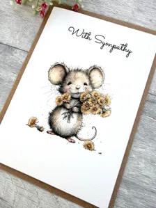Thinking of you sympathy card with cute mouse design and kraft envelope