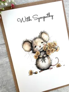 Woodland mouse sympathy card with flowers for bereavement and condolences